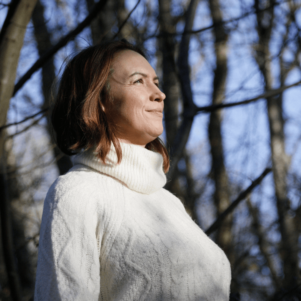 Michelle practising mindfullness in the woods