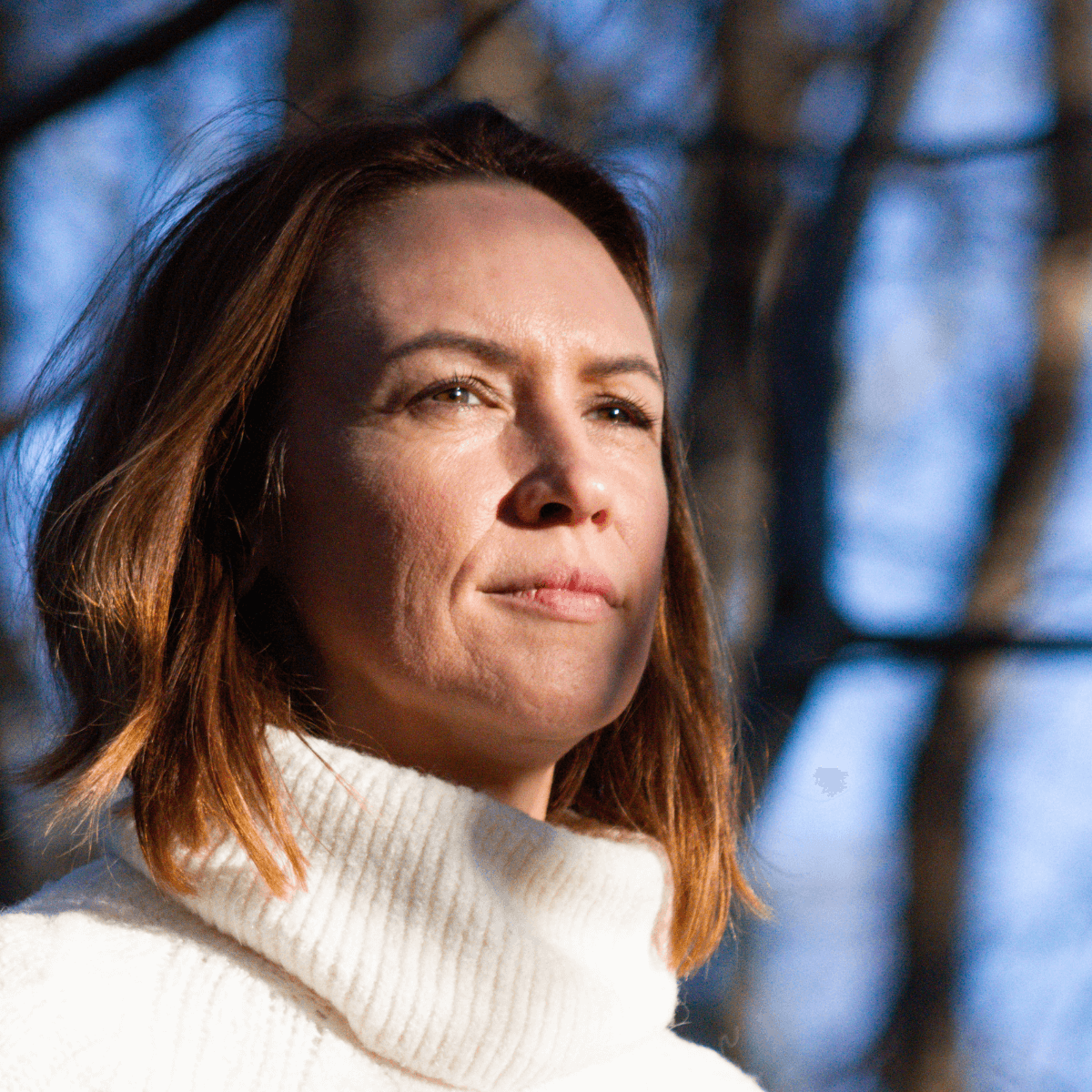 Close up of Michelle in woods 